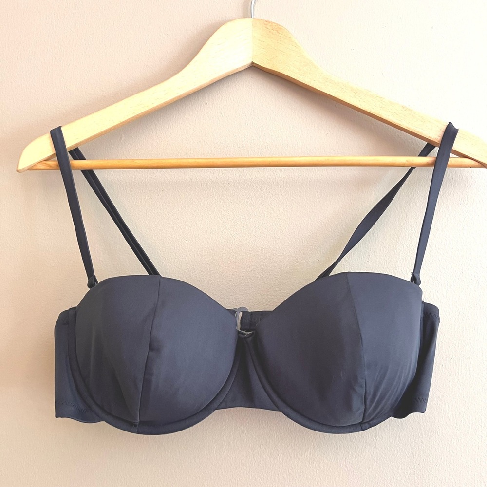 J.Crew Womens Underwire Bikini Top Black Molded D-Cup 34 Adjustable Straps